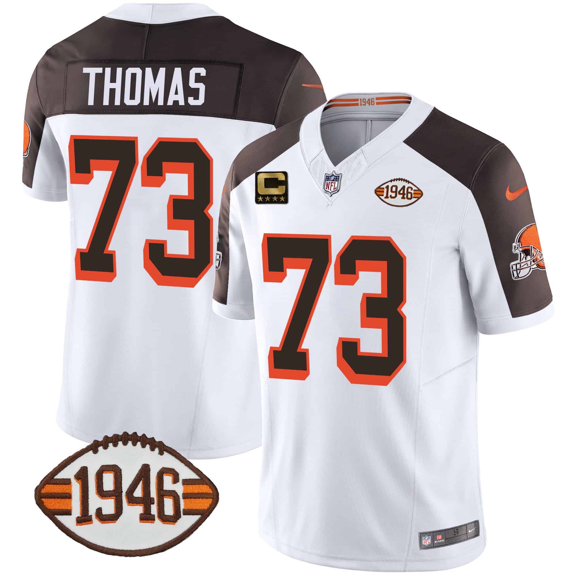 Men Cleveland Browns 73 Thomas White 1946 75th Anniversary Patch 2024 Nike NFL Jersey style 1